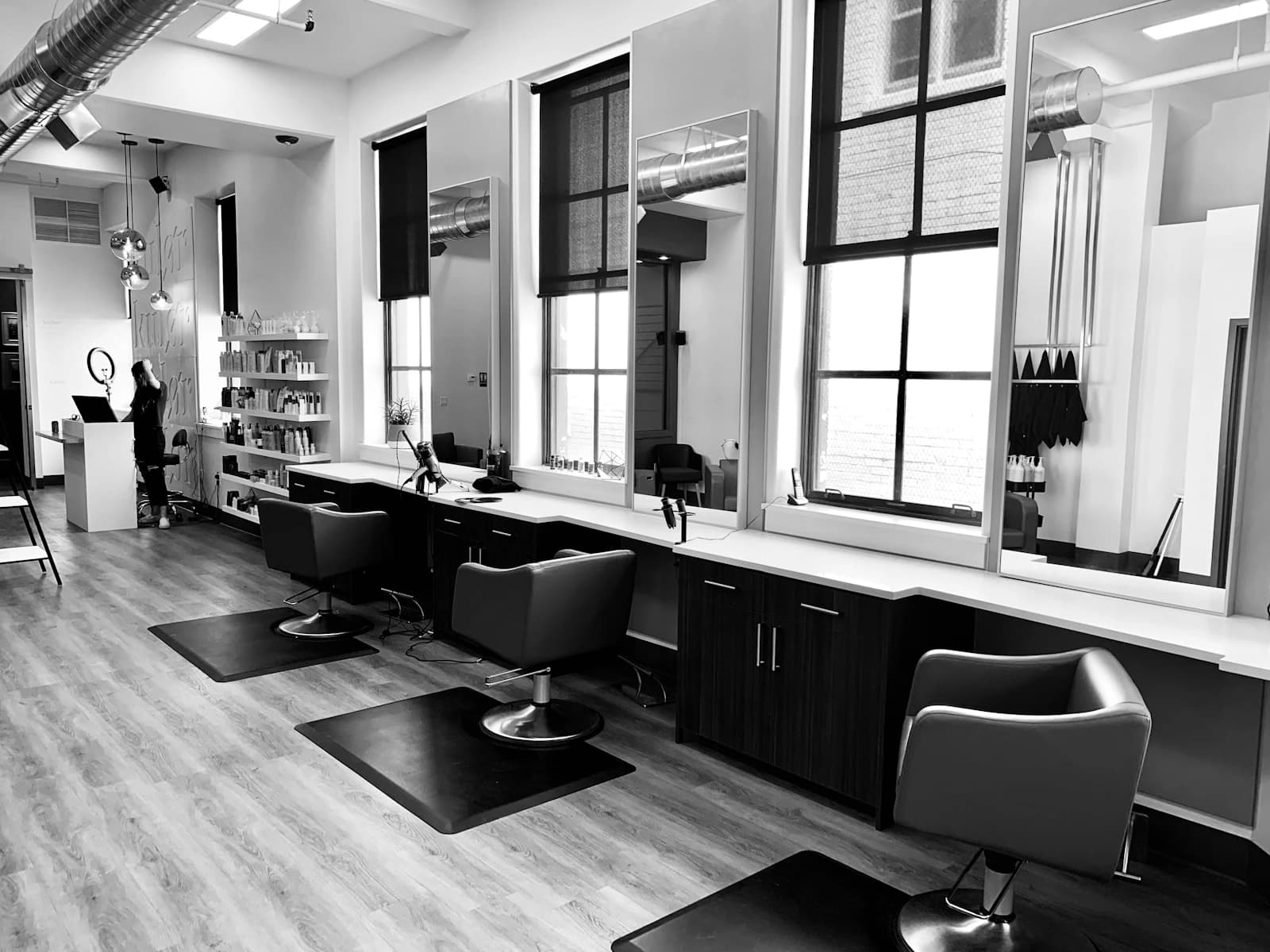 Elegant salon interior with mirrors and neutral textures